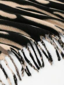 1PC Women Black White Zebra Leopard Print Scarf Tassel Shawl,Double Sided Printing Scarf,Suitable For Pairing With A Black Jacket For Photography - Black and Gray - View 7