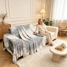 1 buah Selimut Sofa Mewah Motif Daun Cokelat Aneka Warna, Selimut Penutup Sofa Anti Debu, Penutup Pelindung Sofa Dekoratif Cocok untuk Ruang Tamu, Kamar Tidur, Dekorasi Rumah - Grey - View 5