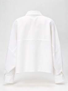 Solid Color Minimalist Lapel Collar Women's Shirt, French Style Long Sleeve Blouse, Suitable For Daily Commute, Spring And Autumn Outings - White - View 9