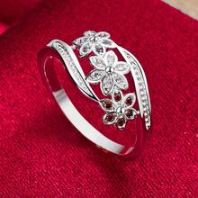 925 Sterling Silver Plated Flower Colorful AAA Zirconia Ring For Woman Fashion Wedding Engagement Party Charm Jewelry - Silver - View 5