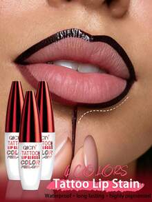 Waterproof Semi-Permanent Lip Tattoo Gel - Lip Tattoo Ink, Peel-Off Lip Stain Gel Ink, Long-Lasting Non-Smudging, Suitable For All Light Beige Skin Tones. Peelable Lip Gel, Matte Finish, Long-Lasting Waterproof, Semi-Permanent Stain, Fast-Acting, Easy To Apply And Color, Rotary Design For Easy Cleaning, Pocket-Sized For Travel - Multicolor - View 1