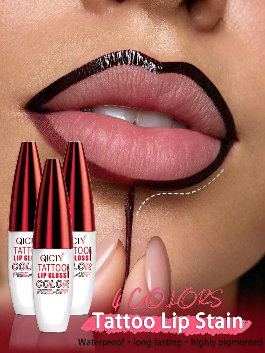 Waterproof Semi-Permanent Lip Tattoo Gel - Lip Tattoo Ink, Peel-Off Lip Stain Gel Ink, Long-Lasting Non-Smudging, Suitable For All Light Beige Skin Tones. Peelable Lip Gel, Matte Finish, Long-Lasting Waterproof, Semi-Permanent Stain, Fast-Acting, Easy To Apply And Color, Rotary Design For Easy Cleaning, Pocket-Sized For Travel - Multicolor - View 1