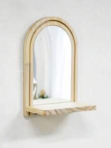 1pc/2pcs Wall-Mounted Mirror With Display Shelf, Minimalist Arch Style Light Tone Hanging Decorative Mirror For Entryway, Bedroom, Bathroom Wall Storage And Decor - Multicolor a - View 2
