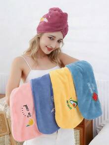 3pcs Women's Thick Coral Fleece Absorbent Triangle Hair Drying Cap With Cartoon Embroidery, Bath Cap Hair Care Accessory Hair Ornament - Multicolor - View 1