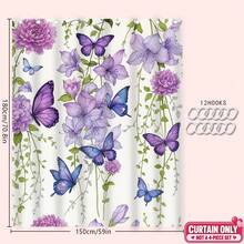 1/4pcs Purple Watercolor Butterfly Print Shower Curtain, Waterproof Polyester Material, Simple Style Home Decor Shower Curtain Set Include Toilet Seat Cover, U-Shaped Mat, Anti-Slip Bath Mat Back To School Bathroom Decor - Multicolor - View 9