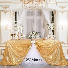1pc Sequin Tablecloth, Round/Square Shiny Tablecloth, For Wedding, Birthday Party, Gift, Gold Glitter Tablecloth, Nordic Style Hotel Wedding Banquet Decoration, Christmas Dinner Shiny Tablecloth - A-Gold - View 18