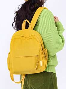 Unisex Corduroy Small Backpack, Casual Travel Bag, Fashionable Minimalist Versatile Commuter Backpack - Multicolor - View 11