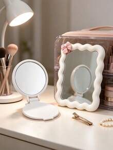 Wavy Style Makeup Mirror High-Definition Vanity Mirror With Bow Decor Desktop Standing And Wall-Mountable For Room Decoration Back-To-School Dorm Supplies - Multicolor - View 2