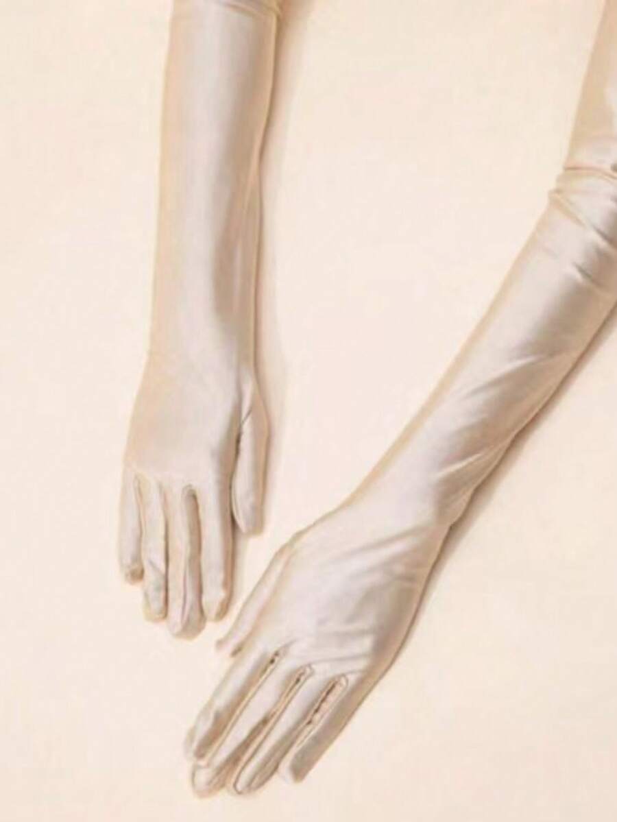 1 Pair 's Long Satin Gloves, Sexy Evening Party Gloves Suitable For Wedding, Party Outfit Matching - Multicolor - View 1
