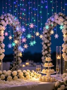 USB Powered Snowflake Curtain Icicle Lights, 8 Lighting Modes, Decorative String Light For Christmas Wedding Party Shop Window Home - Snowflake Curtain Lights - View 1
