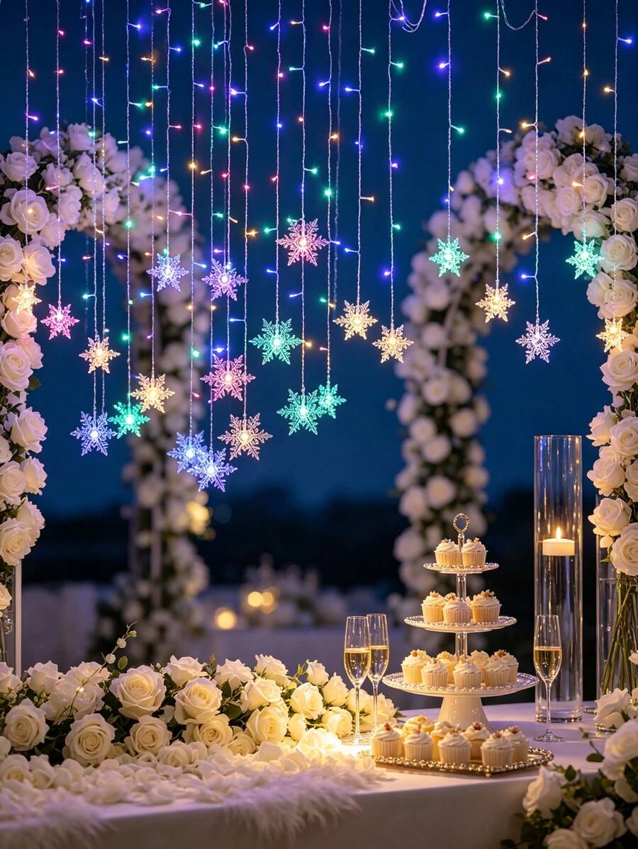 USB Powered Snowflake Curtain Icicle Lights, 8 Lighting Modes, Decorative String Light For Christmas Wedding Party Shop Window Home - Snowflake Curtain Lights - View 1