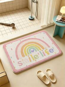 SANJIANGDI 1pc Creamy-Style Cartoon Rainbow Kitchen Mat, 0.6mm Faux Cashmere Material, Soft And Machine Washable, Suitable For Kitchen, Hallway, Bathroom, Living Room, Outdoor Entrance, And Toilet, Usable Year-Round And Adaptable To Various Occasions. - Multicolor - View 10