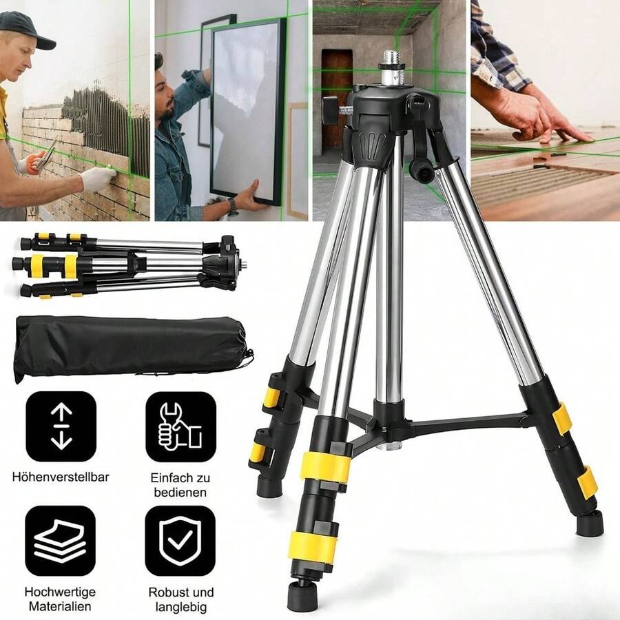 Laser Level Tripod With Universal 5/8in Interface, 3-Level Height Adjustable, Sturdy Deformation Resistant Stand With Storage Bag For Construction Measuring - A - View 1