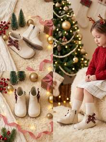 Girls' Vintage Plaid Bow Ankle Boots, Inner Zipper Soft Sole Anti-Slip Boots, Sweet Princess Ankle Boots For Autumn/Winter - Beige - View 6