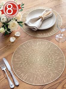 1-12pcs Gold PVC Round Firework Placemats, Minimalist Style Coffee Cup Coasters, Washable, Easy To Clean, Wipeable, Non-Slip, Heat Resistant, Suitable For Room Decor, Table Decor, Home Decor, Party Decor, Ideal For Holidays, Parties, Gatherings, Birthdays, Weddings, Gifts, Presents, Dinners, Outdoor, Picnics. - Gold - View 9