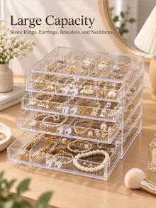1pc Jewelry Box, Acrylic Jewelry Storage Box, Suitable For Jewelry And Accessories. Drawer Design For Easy Access, Transparent Minimalist Style Perfect As A Gift For Wife Or Daughter On Halloween, Thanksgiving Or Christmas! Back To School Dorm Storage - Multicolor - View 3