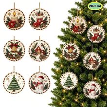 Set Of 6 DIY 5D Pearl Diamond Art Christmas Tree Ornaments, Round Shape Rhinestone Hanging Decorations, Snowman, Xmas Tree, House, Bell, Stocking, Candle Patterns, Holiday Handcraft Supplies For Christmas Decor & Gifts - Sets - View 2