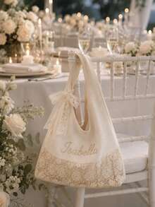 個性化蕾絲婚禮，客製化伴娘禮物，刺繡姓名新娘包，新娘與婚禮派對週末化妝包 - 彩色 - 查看 3