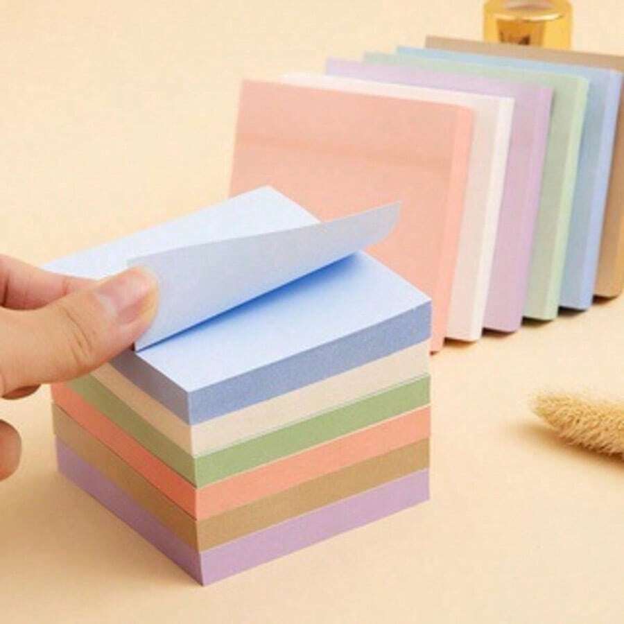 2/4/5/6 färgglada självhäftande anteckningsblock, 7,5 x 7,5 cm (3 x 3 tum), i Morandi-färgskala, lätta att fästa, lämpliga för hemmet, kontoret, anteckningsböcker och andra platser, varje paket innehåller 50 ark - En-Storlek - Visa 1