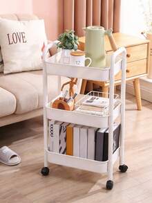 1pc Multi-Functional Storage Rack Trolley, Movable Gap Snack Book Storage Rack, Suitable For Living Room, Kitchen, Bedroom, Bathroom, And Other Home Use - White - View 1