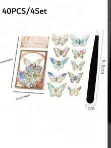 40/20/10PCS/Set PET Butterfly Self-Adhesive Stickers, Waterproof Transparent Stickers, Suitable For Scrapbooking, Journaling, Planner, Autumn Notebook Decoration, Christmas Window Decoration - Multiple Styles - View 12