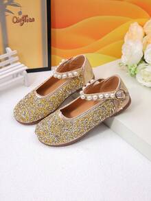 Children's Daily Wear Faux Pearl Decorated Fashion Casual Flat Shoes - Gold - View 2