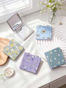 1PC British Country Style Portable Vanity Mirror, Foldable Lightweight Ultra-Thin Convenient Hand Mirror, PU Leather, Suitable For Multiple Occasions And All People, Foldable Small Square Mirror, Pocket Mirror, Fresh Daisy Lily Bee Printed Pattern Design, Exquisite Handheld 180° Flip Cover Multi-Function Mini Mirror Compact Mirror Mirrors, Daily Holiday Birthday Valentine's Day - Multicolor - View 1