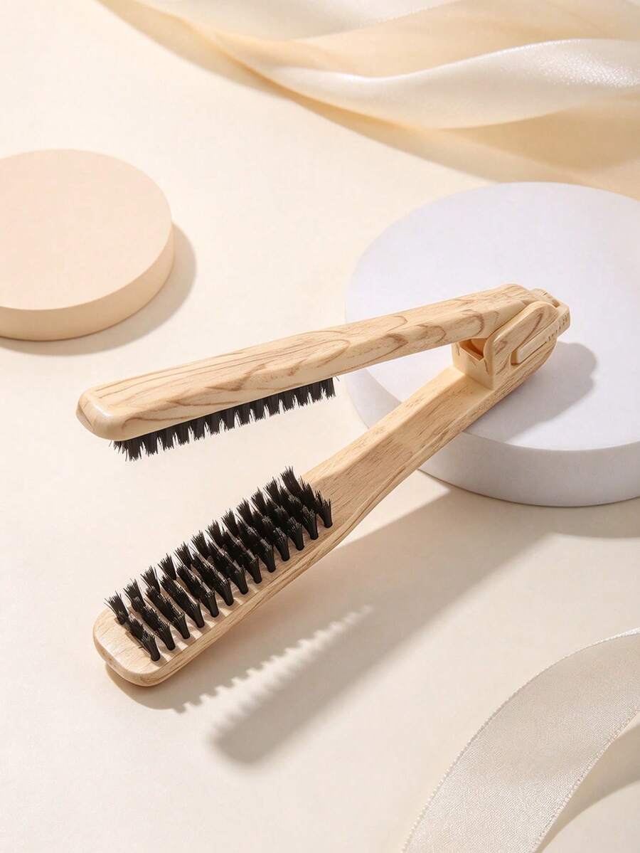 Foldable V-Shape Nylon Bristle Hair Straightening Comb, Portable Clamp Styling Brush, Anti-Frizz Slick Back Hair Tool For Women & Men, Salon Home Travel Hairdressing Comb - Beard Brush - View 1