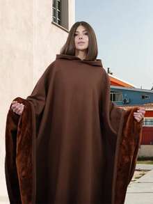 1pc Camping Hooded Shawl Blanket, Unisex Adult Relaxing Cape Set, Loose Wearable Blanket, Oversized Weighted Cape, Anxiety Relief, Unisex Loose Fit, Ultra Soft Faux Fur Lining, Wearable Blanket - Soft And Fluffy, Warm And Comfortable, Oversized Design, Convenient To Carry - Multicolor - View 5