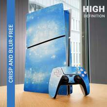 Blue Galaxy Starry Sky Pattern Vinyl Skin Sticker Set Compatible With PS5 Slim Console And Controller, Waterproof, Scratch-Resistant, Removable With No Residue - View 3