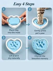 4pcs Pet Paw Print Keepsake Set, Soft Pink And Blue Clay, DIY Dog And Cat Paw Print Keepsake - Heart - View 8