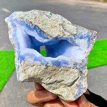 1pc Druzy Blue Lace Agate Cluster/Genuine Mineral Raw Specimen With Geometric Patterns/Unique Mineral Structure - Blue - View 1