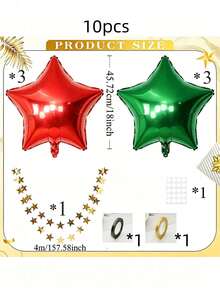 Christmas Red Green Star Foil Balloon Set,Shiny Hanging Party Ornaments,Festive Backdrop For Xmas Gathering,Holiday & Home Decor - View 2