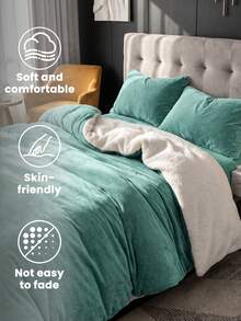 2/3 pièces Ensemble de housse de couette en velours cristal & polaire d'agneau, linge de lit vert, décoration de chambre confortable, doux, chaud, respectueux de la peau, confortable et facile d'entretien, décoration d'automne/hiver, convient pour la chambre d'amis & la chambre à coucher, lit simple/double/queen/king size, cadeau textile pour la maison, lavable en machine - Vert - Voir 5