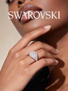 SWAROVSKI Curved Full Pave Crystal Ring, Wide Band Starry Sky Ring, Birthday Gift For Girlfriend - Silver - View 2