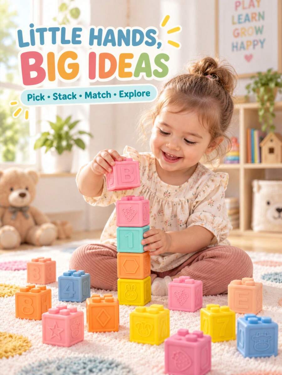 Soft Large Particle Rubber Building Blocks Stacking Toy, Baby Teething Chewing Toy, Human-Shaped Sensory Toy, Children's Toy, Christmas Gift - Multicolor - View 1