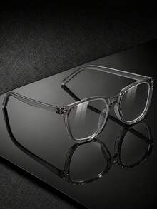Men's European And American Square Frame Glasses, Classic Rectangular Large Frame, Rounded Corner Design, Vintage Fashion Style, Street Photography, Travel, City Commute - Clear - View 4