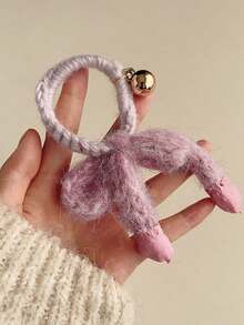 1pc Autumn/Winter Knitted Bow Plush Scrunchie Elastic Hair Tie Soft Ponytail Hair Rope Hair Accessory For Women Party Outing Daily Matching - Multicolor - View 4