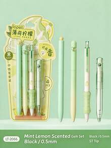 1/4pcs Fruity Scented Retractable Neutral Pens, Quick-Dry Black Ink Ballpoint Pens With Soft Rubber Grip, Gradient Macaron Color Student Stationery Gift Set For Exam Practice And Journaling, Office And School Supplies - Sets - View 9