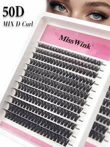 Miss Wink 50D Soft Curled Eyelash Extensions, 8-16mm Mixed Length, 0.07mm D Curl, 12 Rows Total 240 Strands, 3D Lightweight DIY Lash Kit, Suitable Dramatic And Daily Makeup, Portable And Easy To Use, Suitable For Daily Wear Or Events, Cat Eye - Black - View 8