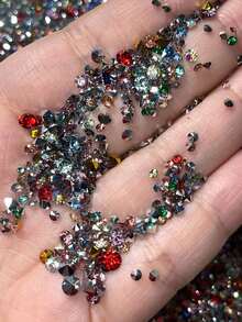 12 Grids Colorful Nail Art Rhinestones Christmas Color Pointed Bottom Round Beads Transparent Diamond Gems Decoration Fingernail Charms Jewelry Manicure Decoration - Multicolor - View 5