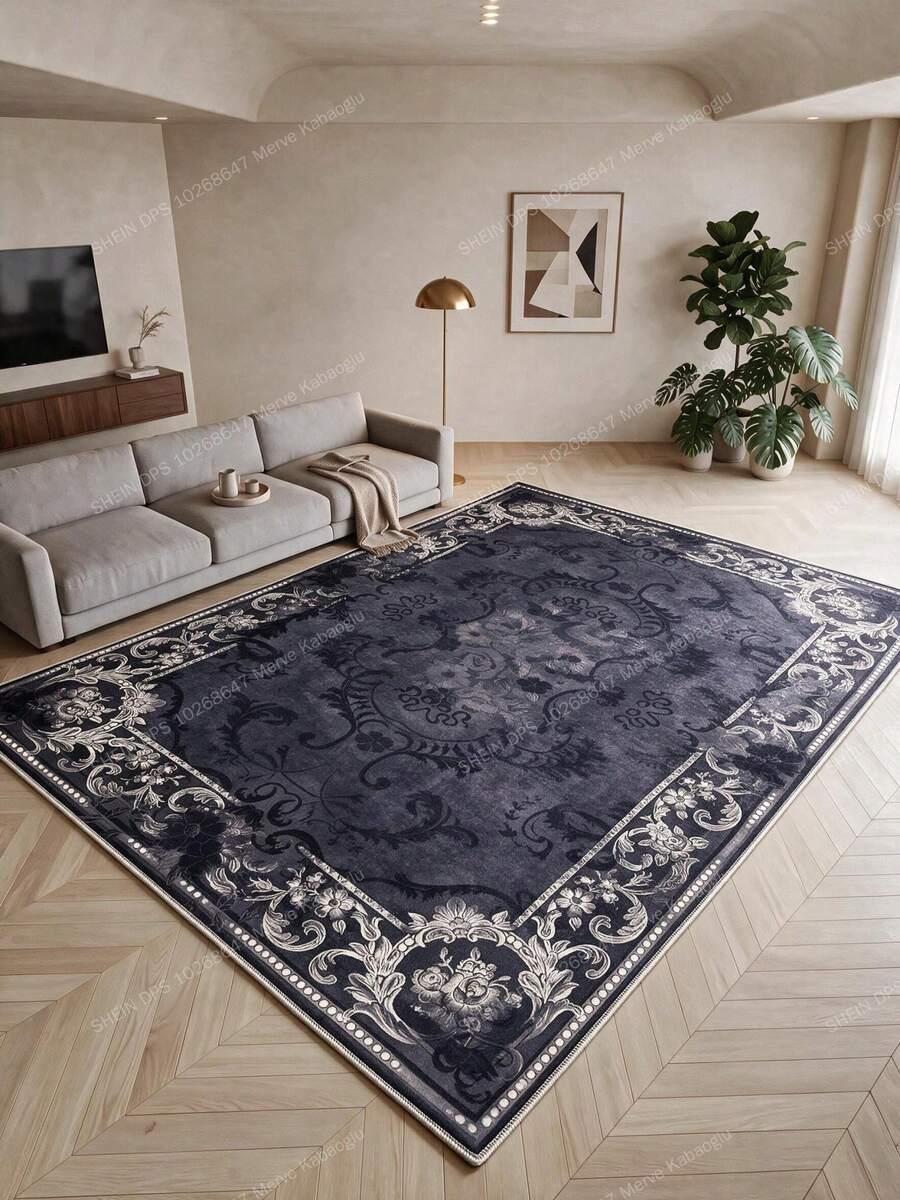 Digitally Printed Non-Slip Washable Runner And Area Rug, Modern Design | Modern, Scandinavian, Bohemian And Classic Styles | 100% Polyester - Dark Grey - View 1