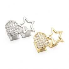 Hot-Selling 2pcs Hollow Five-Point Star Full Rhinestone Grillz, Hip Hop Rap Gold Teeth Accessory - Multicolor - View 1