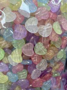 20PCS/50PCS Acrylic Glitter Glow-In-The-Dark Water Ripple Heart Beads, Dopamine Color Heart Beads, Suitable For Handmade DIY Beaded Bracelets, Necklaces, Jewelry And Craft Accessories - Colorful Glitter Glow-in-the-dark Heart - View 2