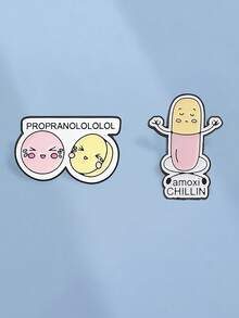 QIHOO 1pc Funny Medical Enamel Brooch Propranolol Amoxi Chillin Cartoon Pill Lapel Pin, Cute Mental Health Brooch For Backpack, Clothing Decoration Gift - Multicolor - View 4