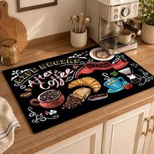 1pc Coffee Pattern Diatomaceous Earth Absorbent Drying Mat, Kitchen Countertop Drip Pad, Coffee Machine Mat, Dish Drying Mat, Dining Table Breakfast Mat, Non-Slip Heat Resistant, Easy To Clean Hidden Water Stains, Suitable For Kitchen, Dining Table, Coffee Shop, Bar, Home Decor, Holiday Gift - Multicolor - View 3