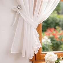 1 Set Vintage Red & White Plaid Patchwork Ruffle Valance And Sheer Curtain Set, Double Layer Translucent Sheer Half Curtain With Top Rod Pocket, Home Dining Room Bathroom Cabinet Partition Small Window Curtain, Rental Apartment Renovation Soft Decor Sheer Curtain - 1 Set - View 7