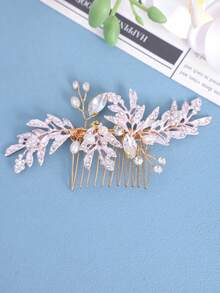 Luxury Vintage Silver Leaf Pearl Crystal Bridal Hair Comb Wedding Hair Accessories For Bride Prom Evening Party Formal Celebration - Multicolor - View 5