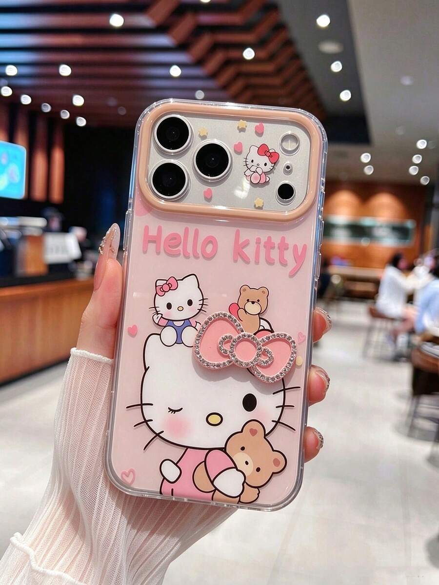 SANRIO 1件透明氣墊歐風粉色3D蝴蝶結KT蘋果手機殼，適用11-18pm - 彩色 - 查看 1