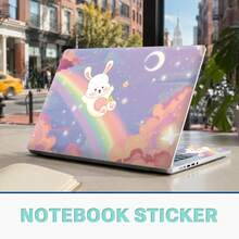Cute Dreamy Galaxy Rabbit Vinyl Laptop Stickers 3pcs Set, Light Purple Starry Sky Rainbow Cloud Moon Pattern, Includes Laptop Back Cover And 2 Palm Rest Stickers, Fits Most Laptops 15.5 Inch And Below, Waterproof Scratch-Resistant Removable No Residue - View 1